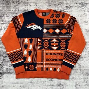 NFL Denver Broncos Ugly Christmas Sweater Orange Navy Patchwork XL Team Apparel